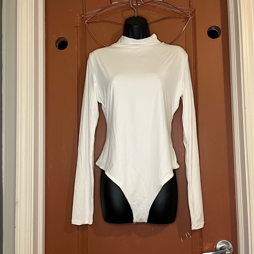 White Long Sleeve Asymmetrical Bodysuit
